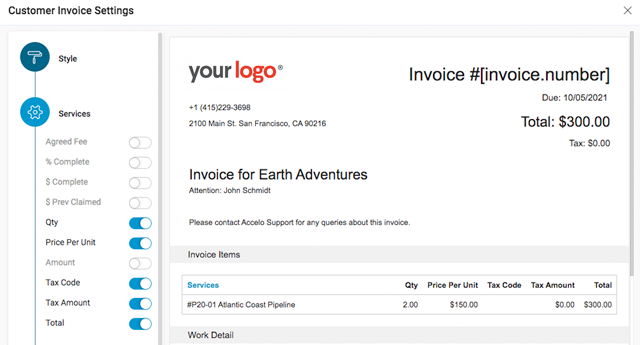 Customized, templated invoices