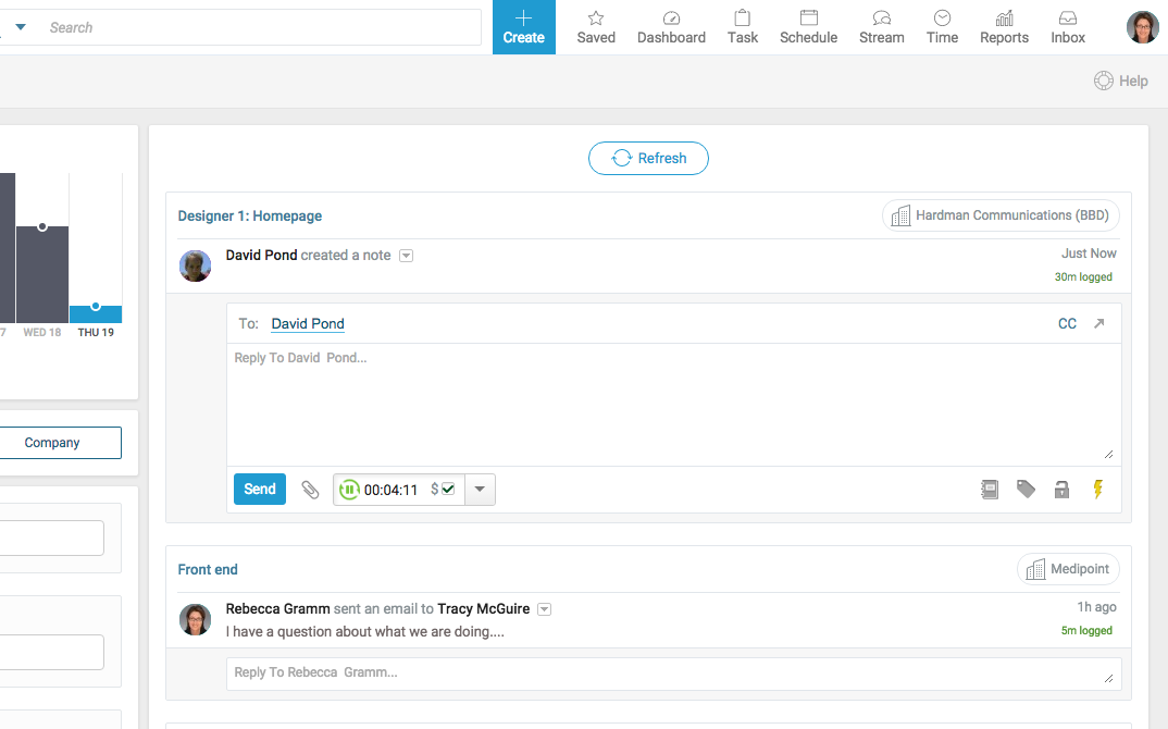 Accelo's 'Automated time tracking for timesheets' feature for automated email capture