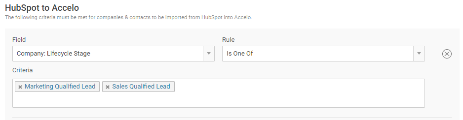 HubSpot To Accelo Criteria Rule