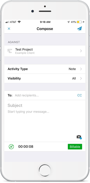Accelo's mobile project management app for adding activities to projects anywhere