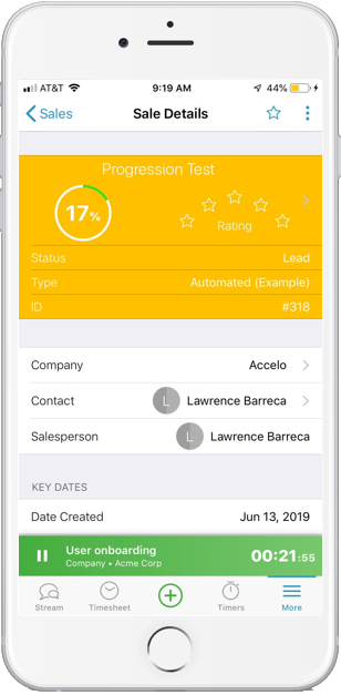 Accelo's mobile project manager for tracking sales from anywhere