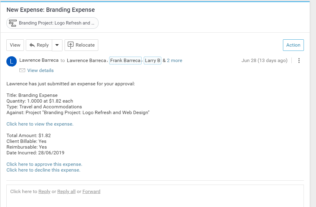 Accelo's business expenses feature for reviewing submitted expenses