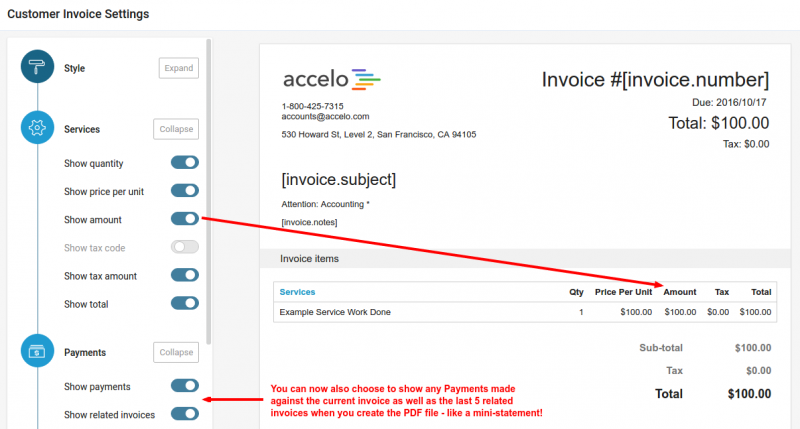 Amount in Tables, Payments and Related Invoices