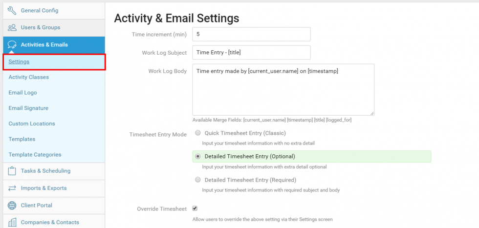 Activities and Emails Settings 3
