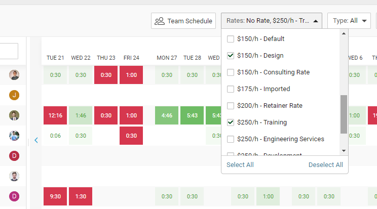 schedule Rate filter